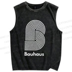 Unisex Bauhaus Geometric Lines Printed Washed Tank Top