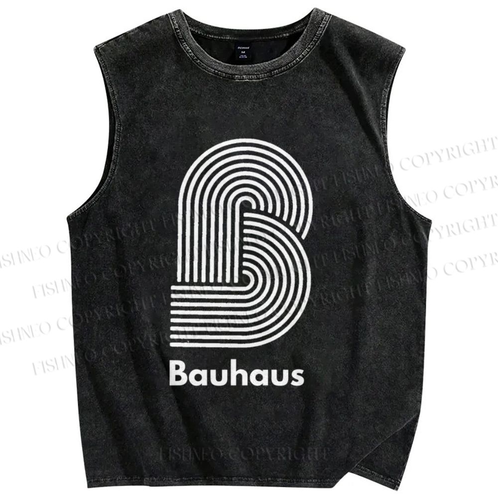 Unisex Bauhaus Geometric Lines Printed Washed Tank Top