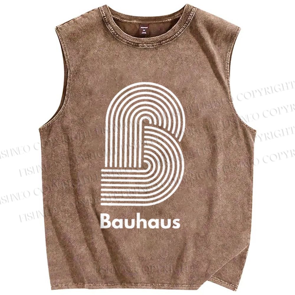 Unisex Bauhaus Geometric Lines Printed Washed Tank Top