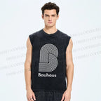 Unisex Bauhaus Geometric Lines Printed Washed Tank Top