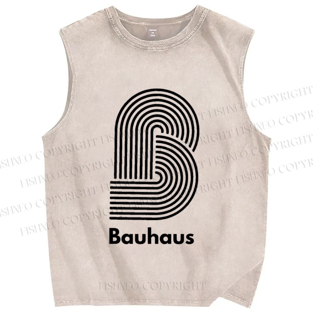 Unisex Bauhaus Geometric Lines Printed Washed Tank Top