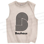 Unisex Bauhaus Geometric Lines Printed Washed Tank Top