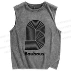 Unisex Bauhaus Geometric Lines Printed Washed Tank Top