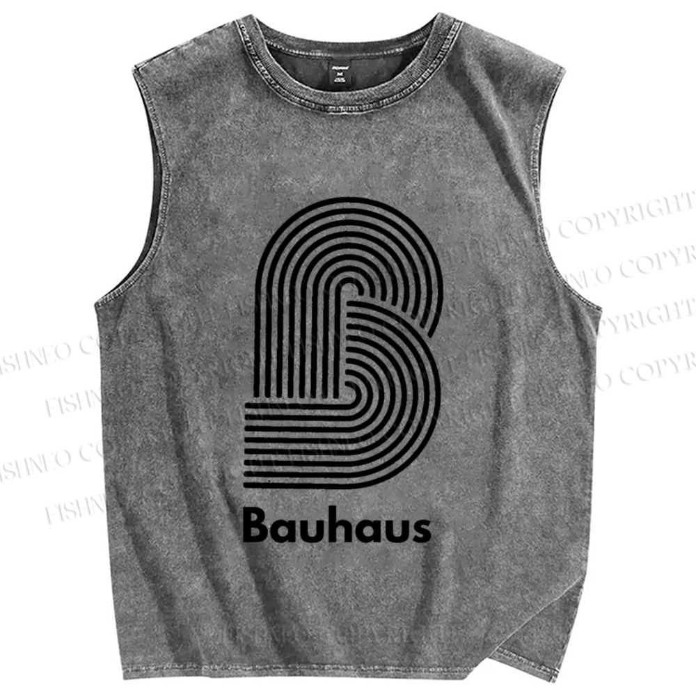 Unisex Bauhaus Geometric Lines Printed Washed Tank Top