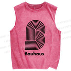 Unisex Bauhaus Geometric Lines Printed Washed Tank Top