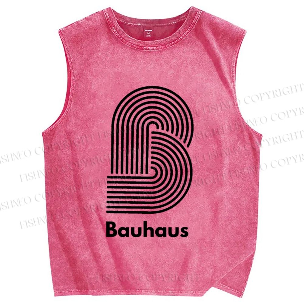 Unisex Bauhaus Geometric Lines Printed Washed Tank Top