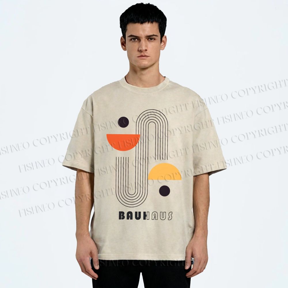 Unisex Bauhaus Art Geometry Printed Washed Tee