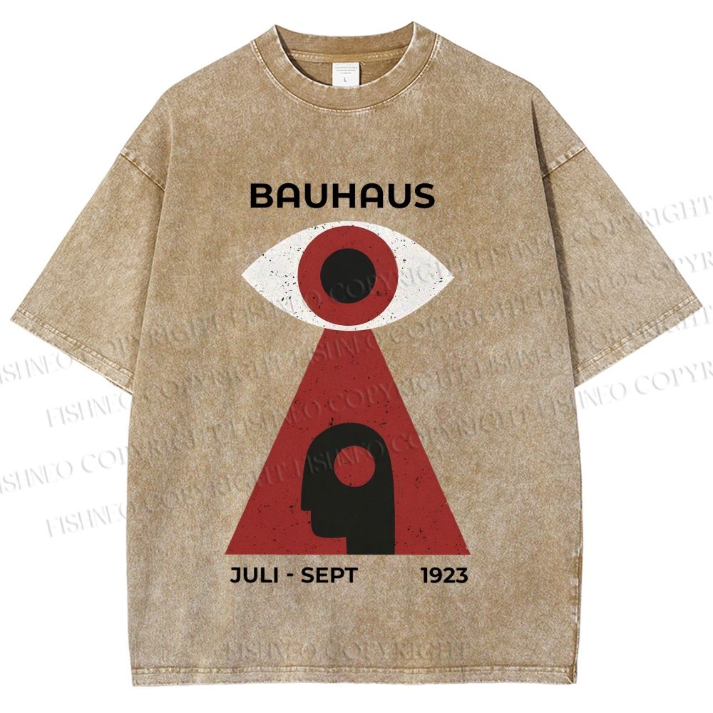 Unisex Bauhaus Art Geometric Eye Printed Washed Tee