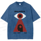 Unisex Bauhaus Art Geometric Eye Printed Washed Tee