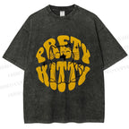Unisex Pretty Kitty Cat Printed Washed Tee