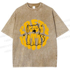 Unisex Pretty Kitty Cat Printed Washed Tee