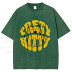 Unisex Pretty Kitty Cat Printed Washed Tee