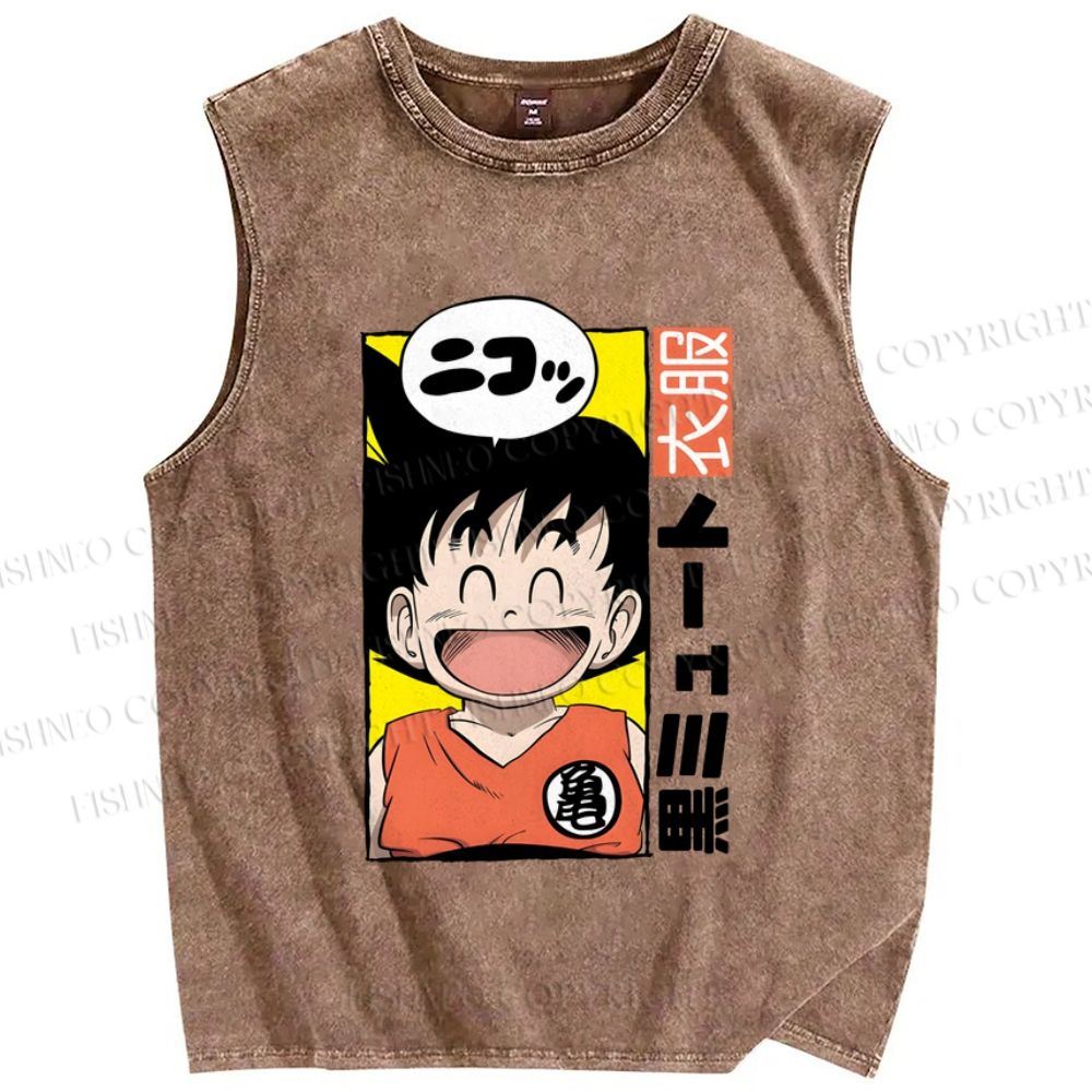 Unisex Son Goku Printed Washed Tank Top