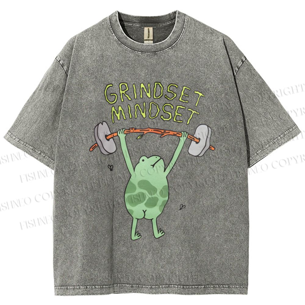 Unisex Grindset Mindset Frog Printed Washed Tee