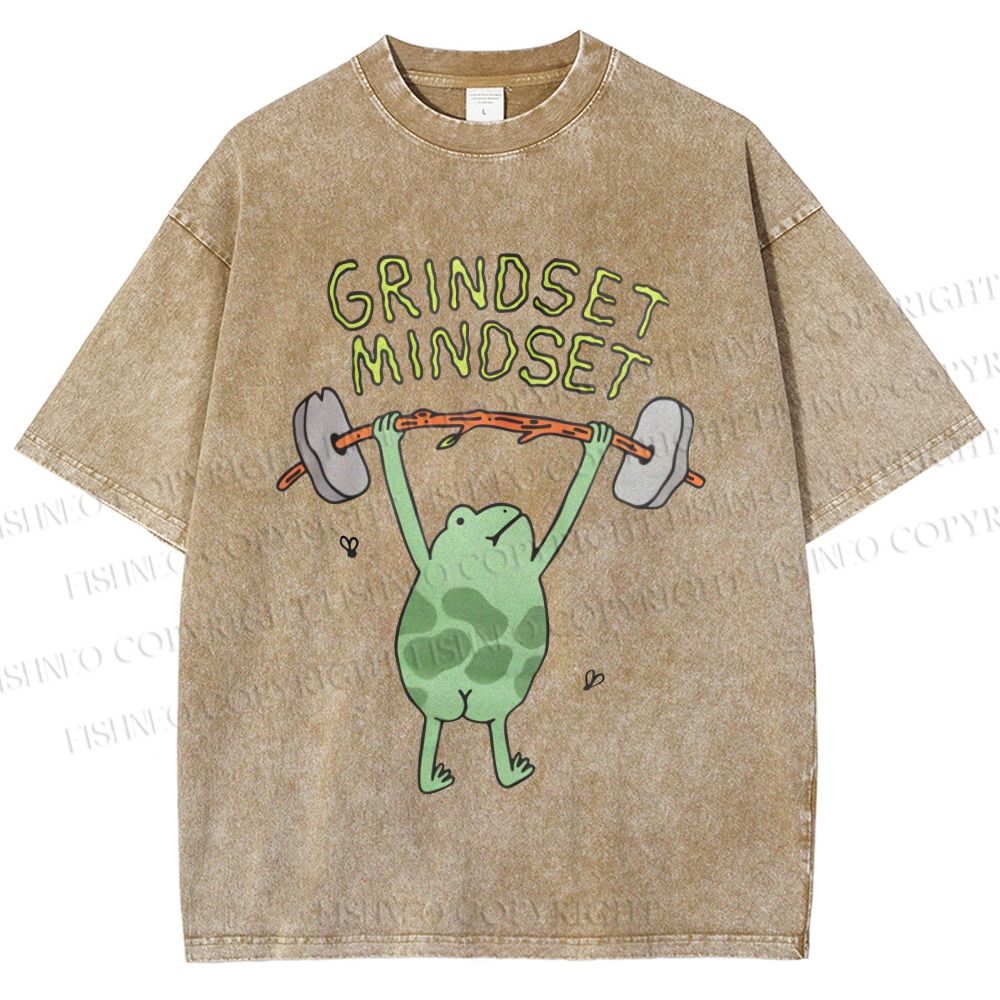 Unisex Grindset Mindset Frog Printed Washed Tee