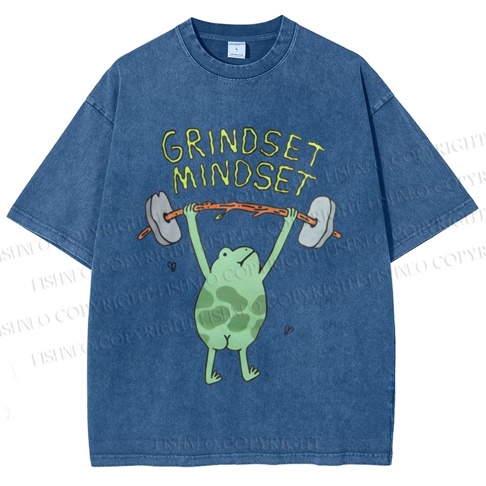 Unisex Grindset Mindset Frog Printed Washed Tee