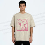 Unisex Heart Printed Washed Tee