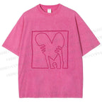 Unisex Heart Printed Washed Tee