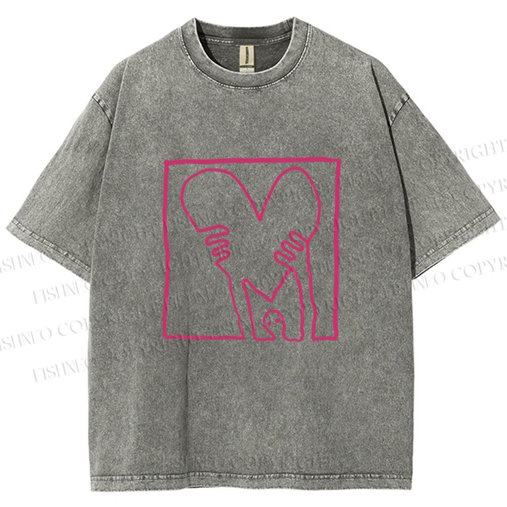 Unisex Heart Printed Washed Tee