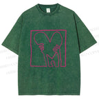 Unisex Heart Printed Washed Tee