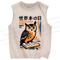 Unisex Funny Eagle Reading Book Printed Washed Tank Top