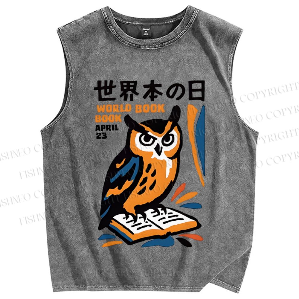 Unisex Funny Eagle Reading Book Printed Washed Tank Top