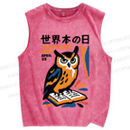 Unisex Funny Eagle Reading Book Printed Washed Tank Top