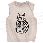 Unisex Funny Snail Cat Printed Washed Tank Top