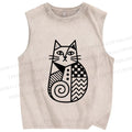 Unisex Funny Snail Cat Printed Washed Tank Top