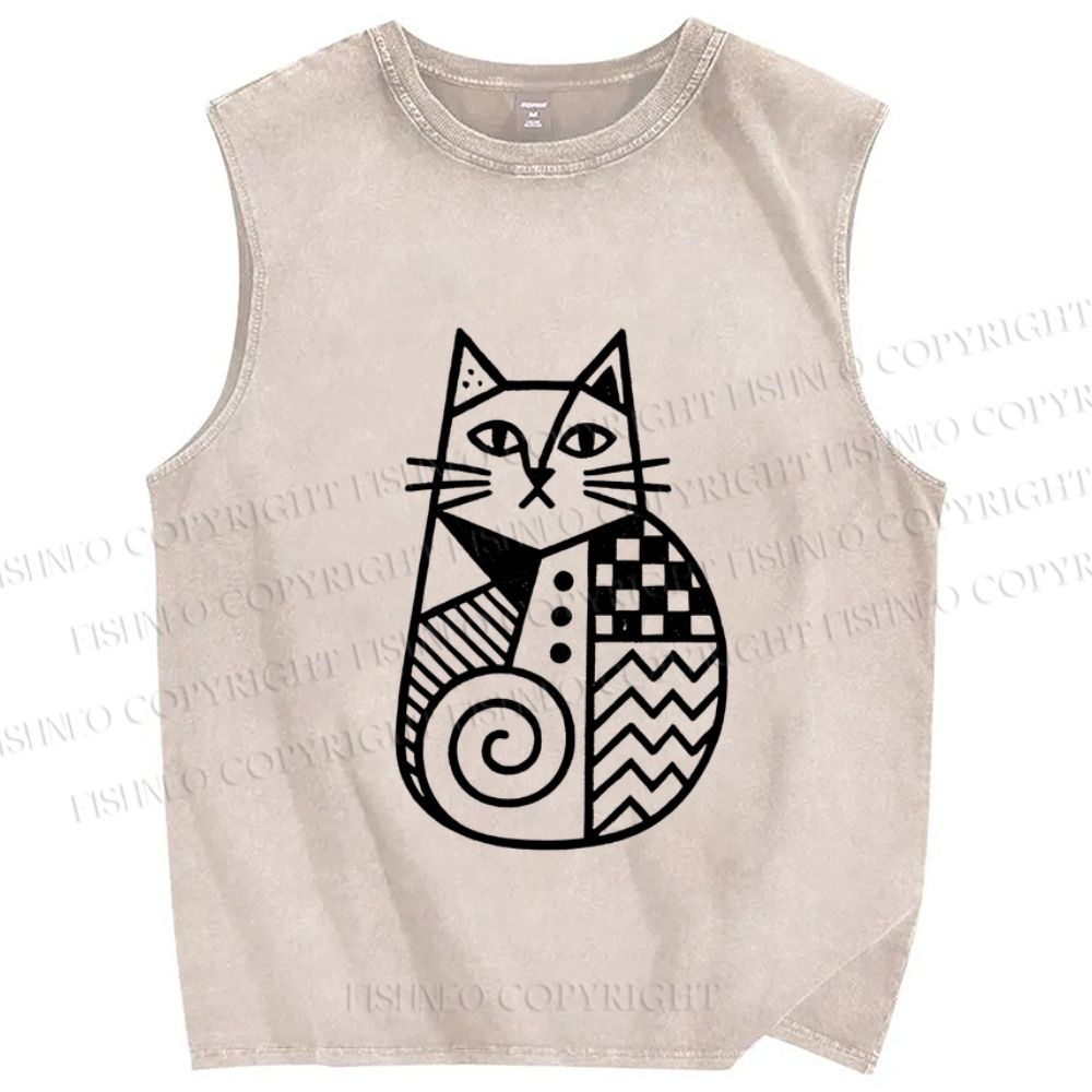Unisex Funny Snail Cat Printed Washed Tank Top
