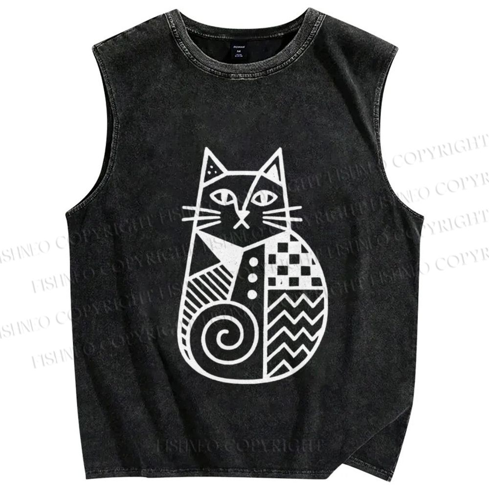 Unisex Funny Snail Cat Printed Washed Tank Top