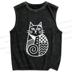 Unisex Funny Snail Cat Printed Washed Tank Top