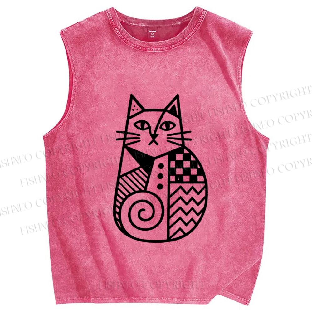 Unisex Funny Snail Cat Printed Washed Tank Top