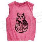 Unisex Funny Snail Cat Printed Washed Tank Top
