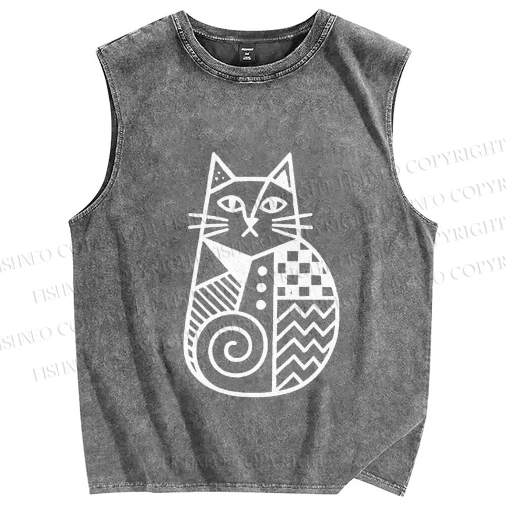 Unisex Funny Snail Cat Printed Washed Tank Top