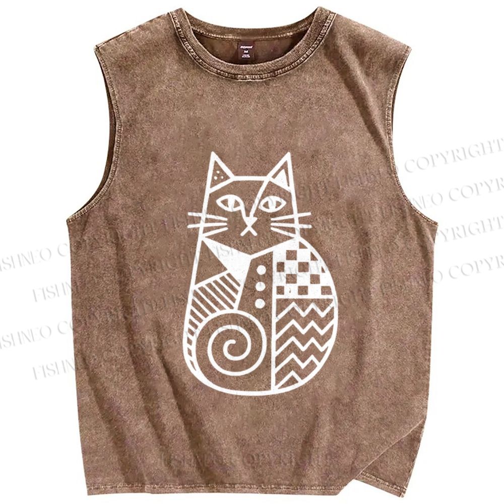Unisex Funny Snail Cat Printed Washed Tank Top
