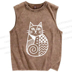 Unisex Funny Snail Cat Printed Washed Tank Top