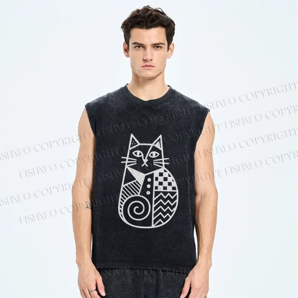 Unisex Funny Snail Cat Printed Washed Tank Top
