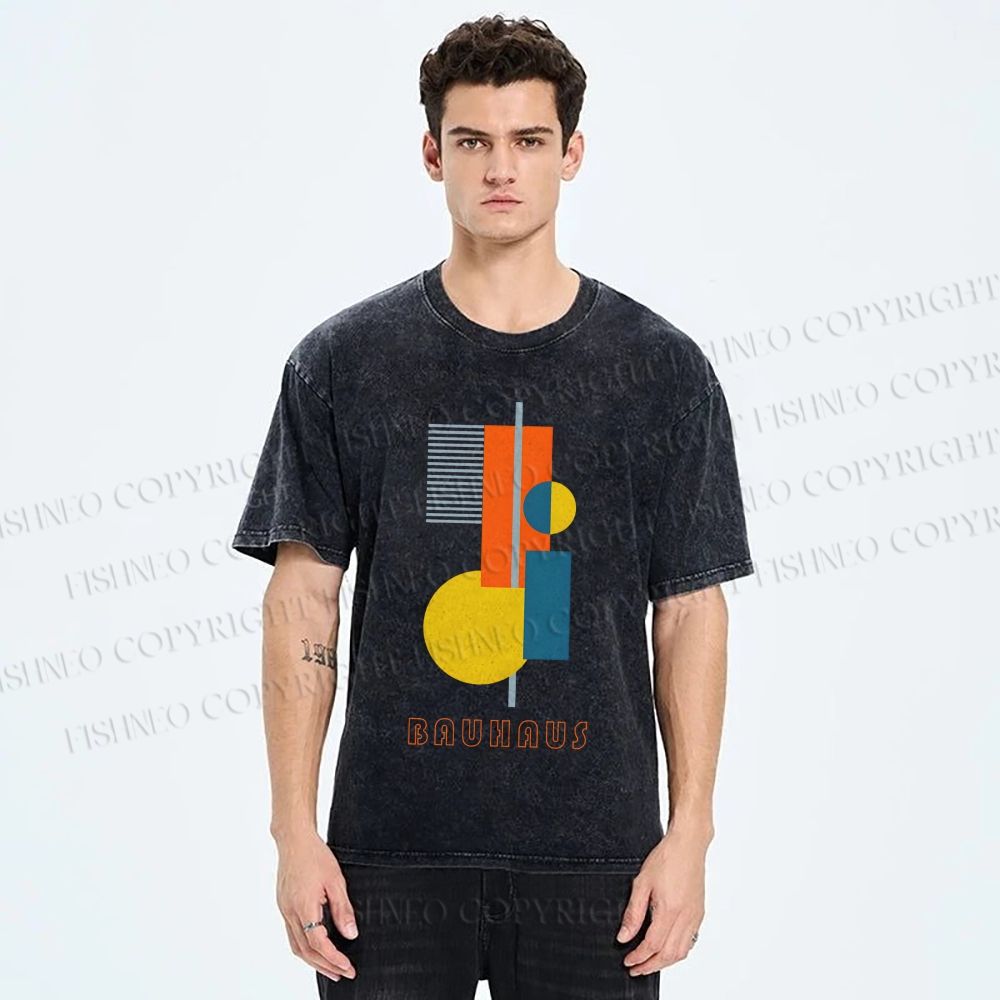 Unisex Bauhaus Colored Geometry Printed Washed Tee