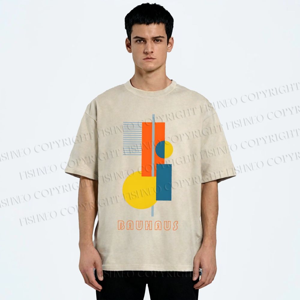Unisex Bauhaus Colored Geometry Printed Washed Tee