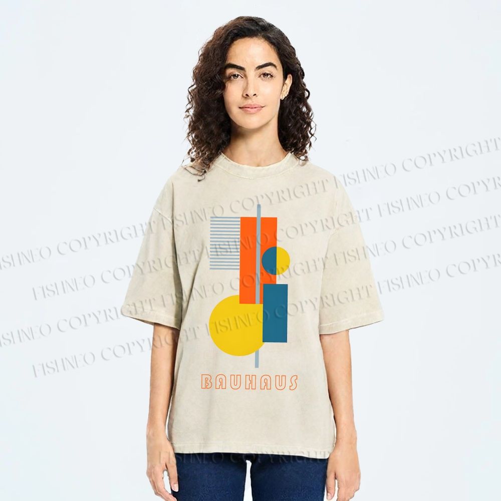 Unisex Bauhaus Colored Geometry Printed Washed Tee