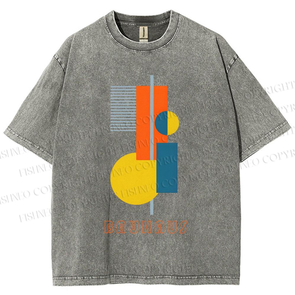 Unisex Bauhaus Colored Geometry Printed Washed Tee
