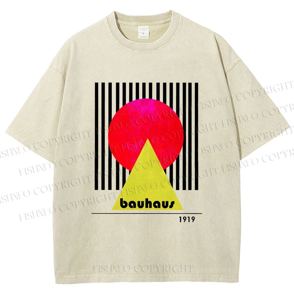 Unisex Bauhaus Colored Geometry Printed Washed Tee