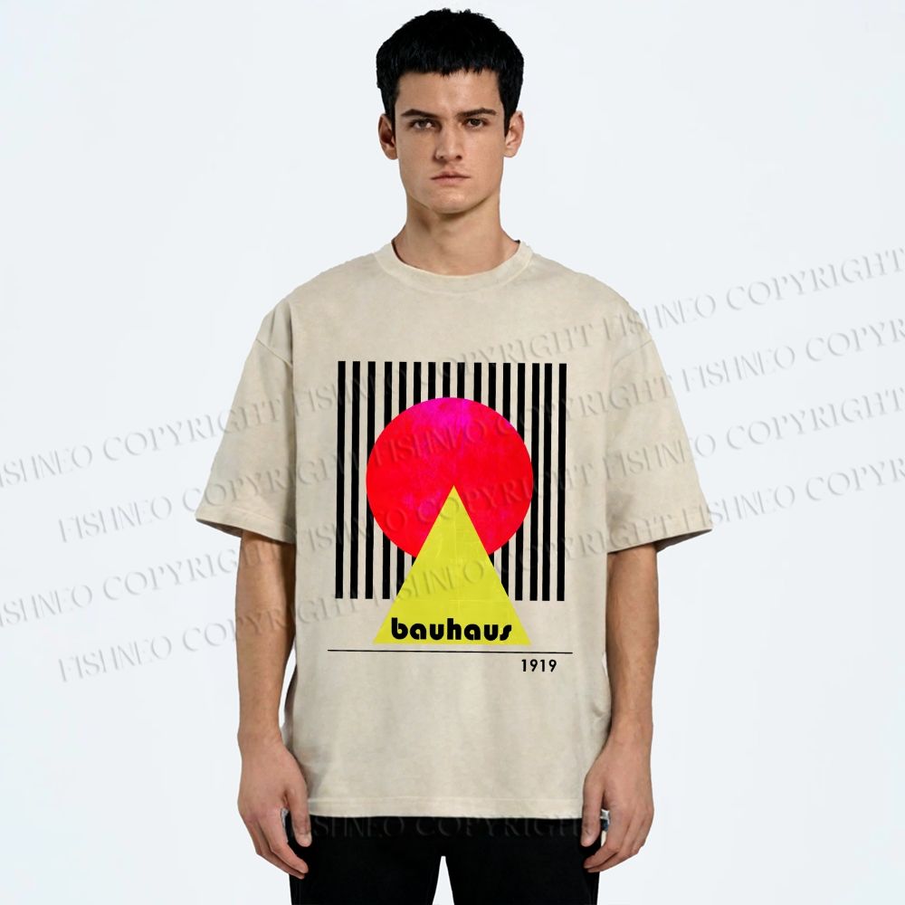 Unisex Bauhaus Colored Geometry Printed Washed Tee