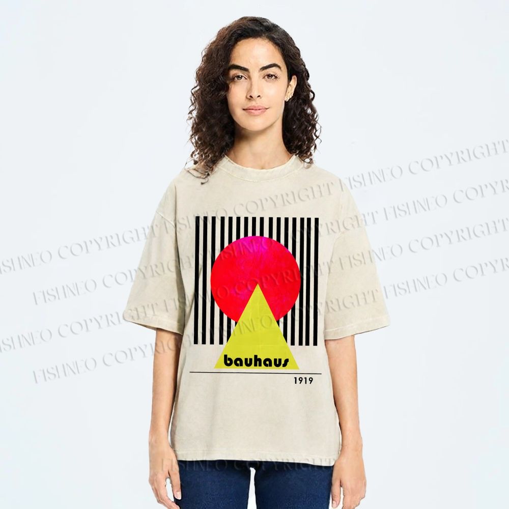 Unisex Bauhaus Colored Geometry Printed Washed Tee