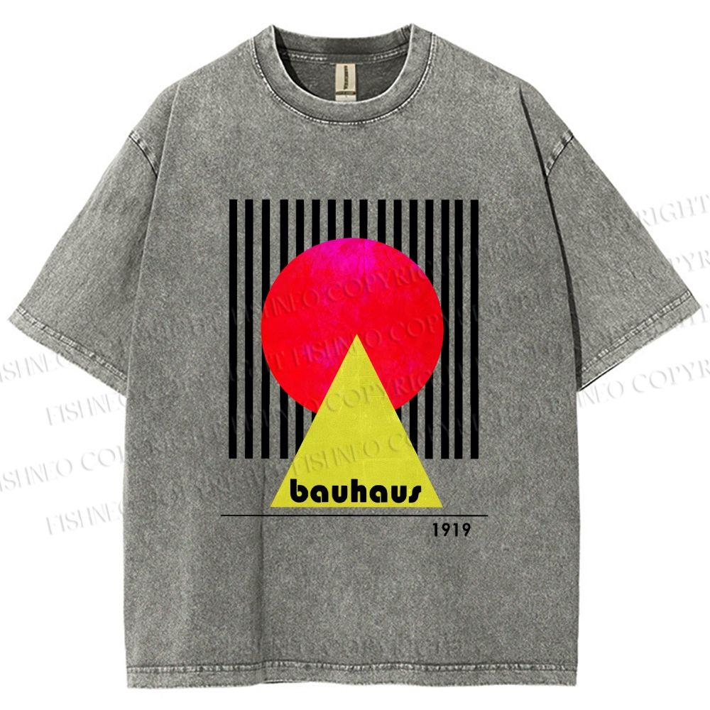 Unisex Bauhaus Colored Geometry Printed Washed Tee