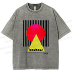 Unisex Bauhaus Colored Geometry Printed Washed Tee