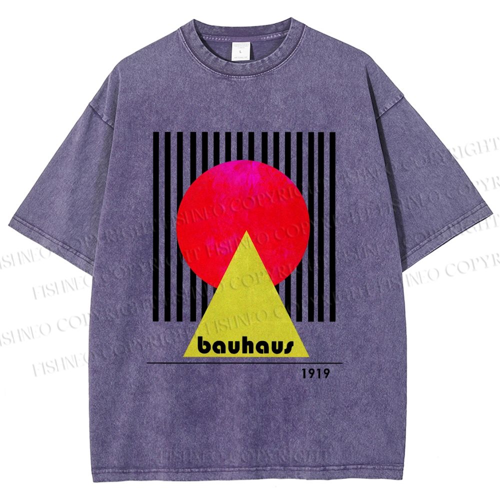 Unisex Bauhaus Colored Geometry Printed Washed Tee