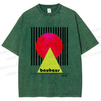 Unisex Bauhaus Colored Geometry Printed Washed Tee
