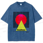 Unisex Bauhaus Colored Geometry Printed Washed Tee